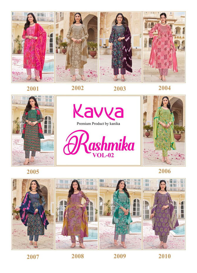 Rashmika Vol 02 By Kavya Rayon Embroidery Kurti With Bottom Dupatta
